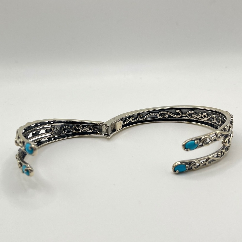Carolyn Pollack Sterling Silver Turquoise Filigree Hinged Bypass Cuff Bracelet - Picture 2 of 8